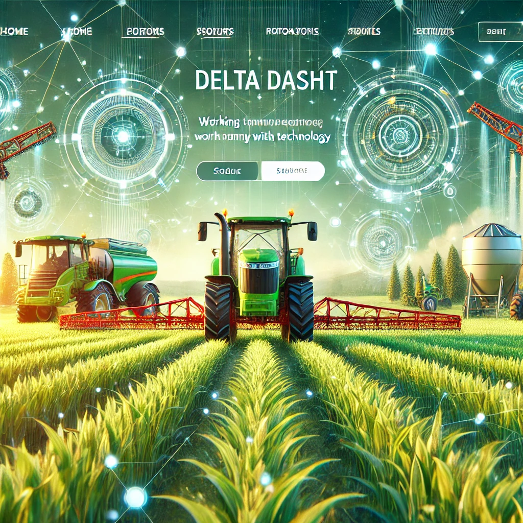 DALL·E 2024-10-24 10.03.22 - A homepage banner inspired by the Delta Dasht website products, featuring agricultural machinery like sprayers and rotavators in action in a vibrant g